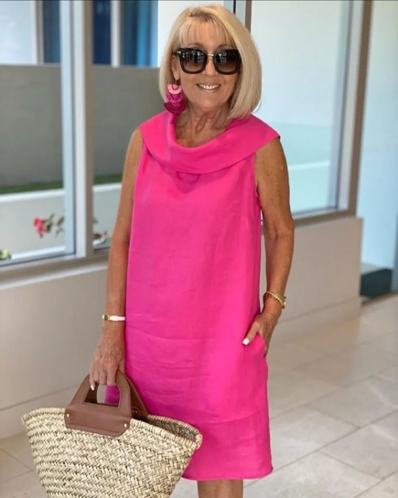 Dames Lichte Mouwloze Zomerjurk - Pink