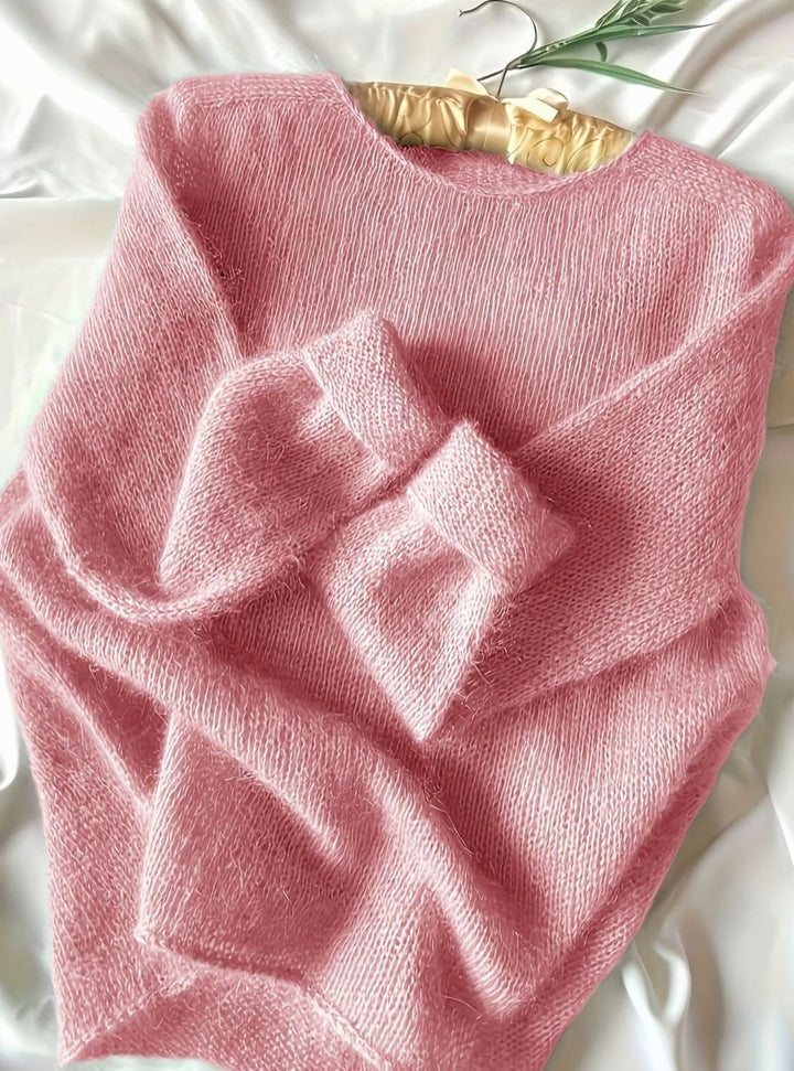 Dames Lichtgewicht Gebreide Trui Ronde Hals Lange Mouwen - Roze