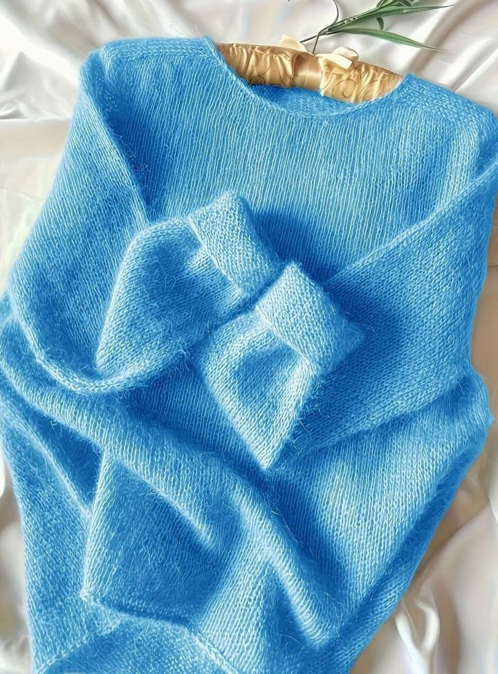 Dames Lichtgewicht Gebreide Trui Ronde Hals Lange Mouwen - Blauw