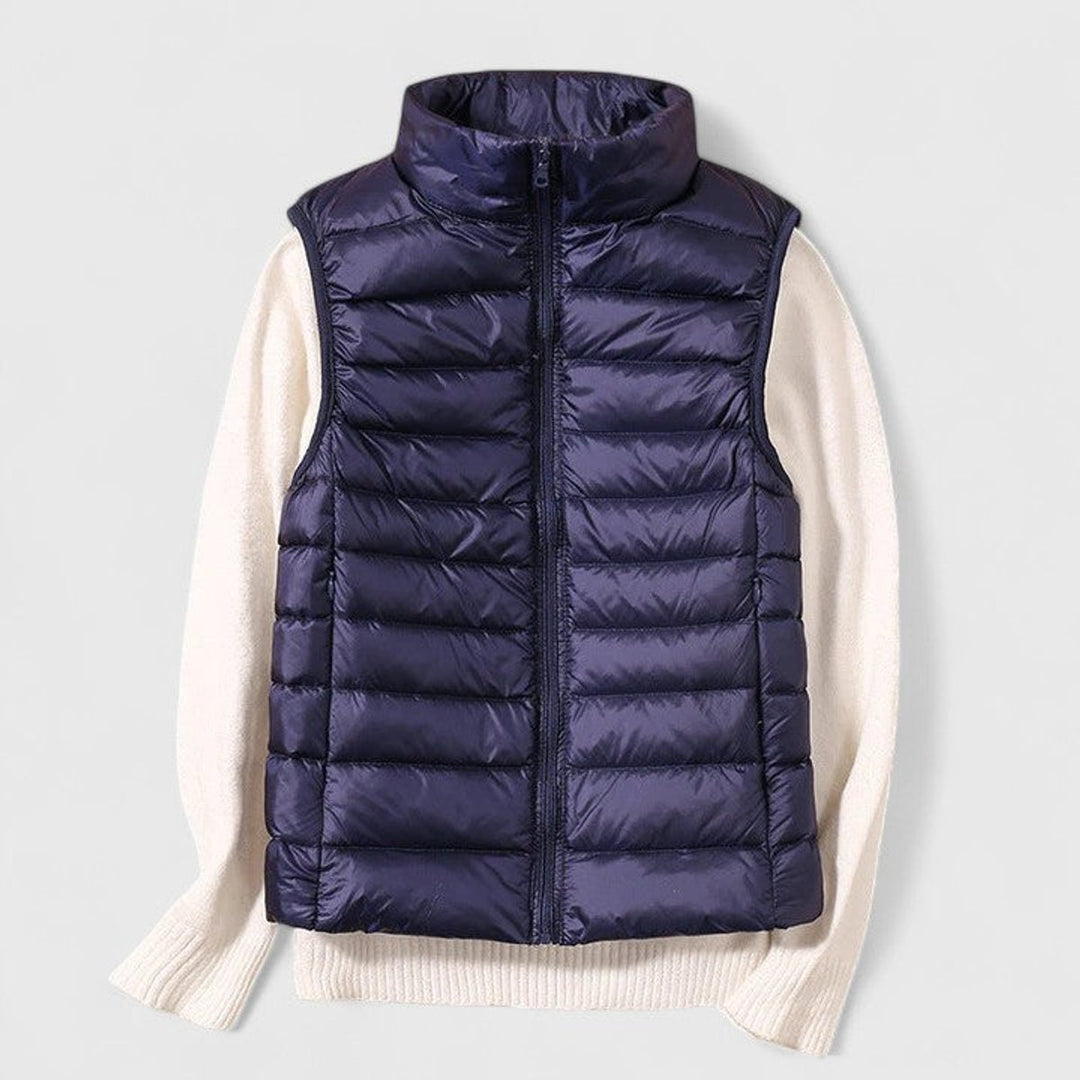 Dames Lichtgewicht Gewatteerd Mouwloos Puffer Vest - Marineblauw