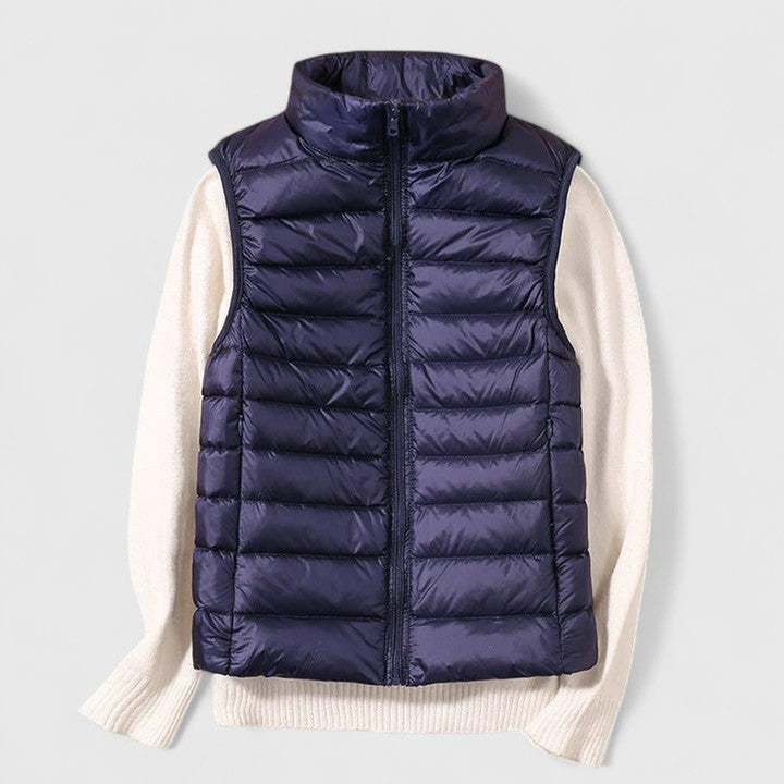 Dames Lichtgewicht Gewatteerd Mouwloos Puffer Vest - Marineblauw