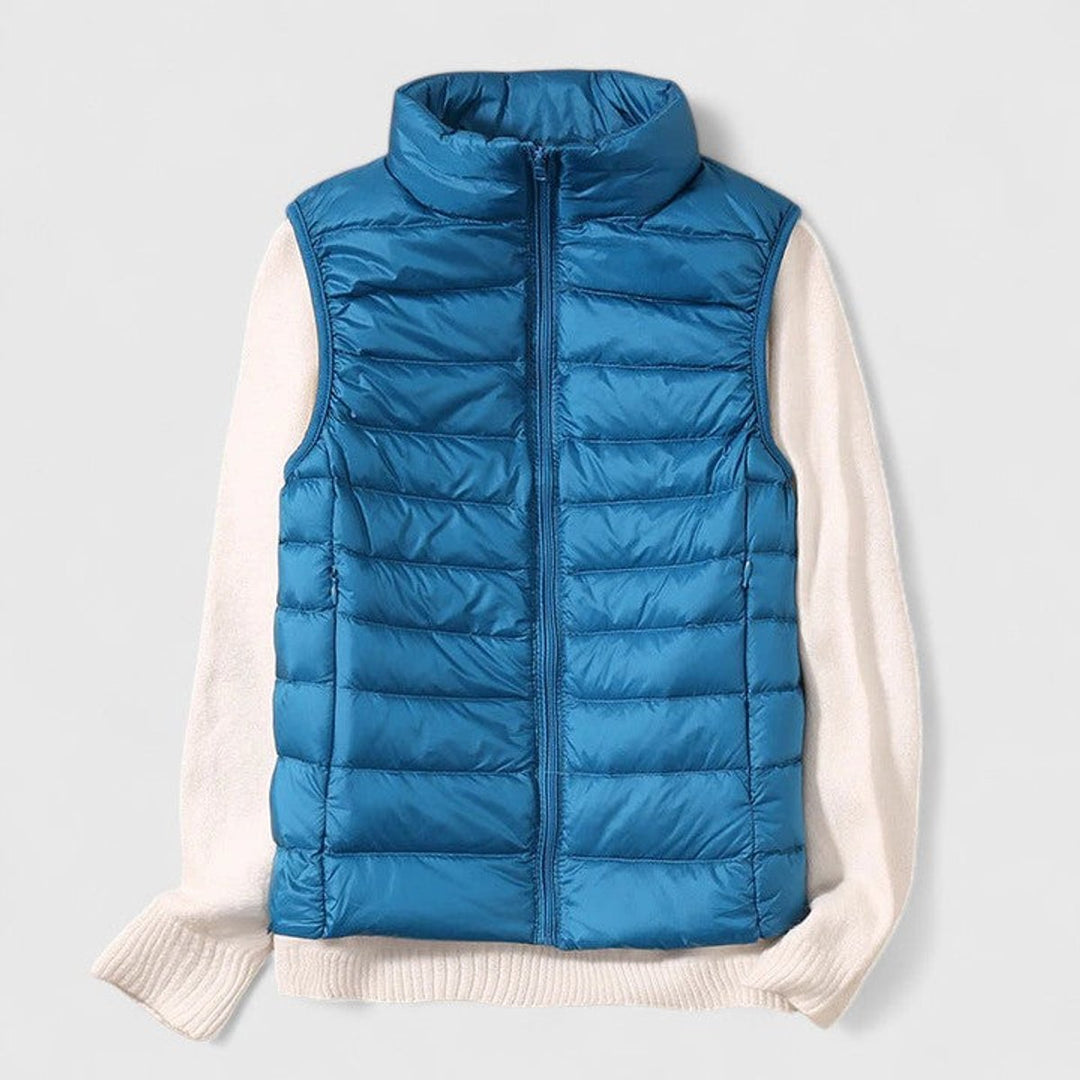 Dames Lichtgewicht Gewatteerd Mouwloos Puffer Vest - Hemelsblauw