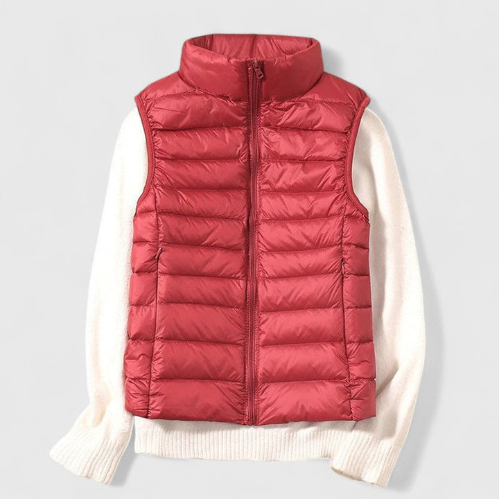 Dames Lichtgewicht Gewatteerd Mouwloos Puffer Vest - Rood