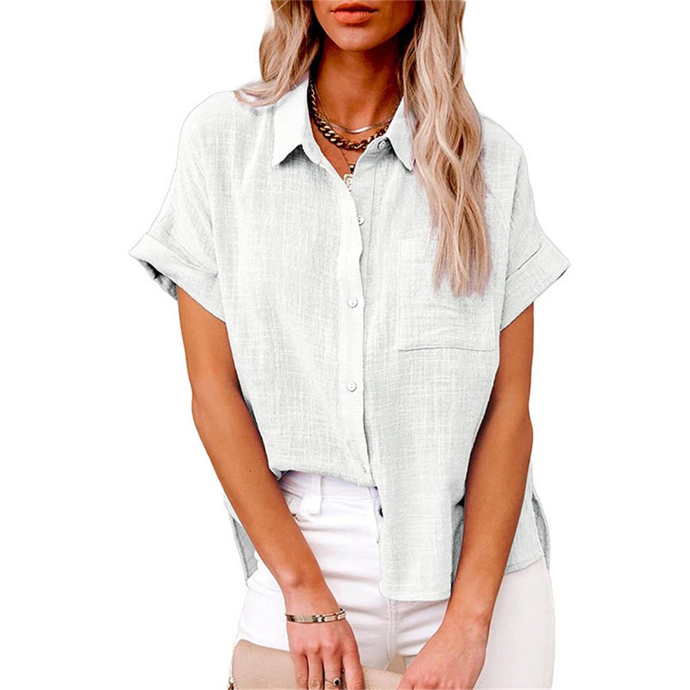 Dames Lichtgewicht Korte Mouwen Button-Front Blouse - White