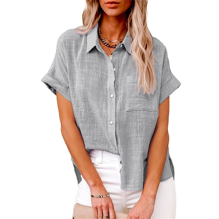 Dames Lichtgewicht Korte Mouwen Button-Front Blouse - Gray