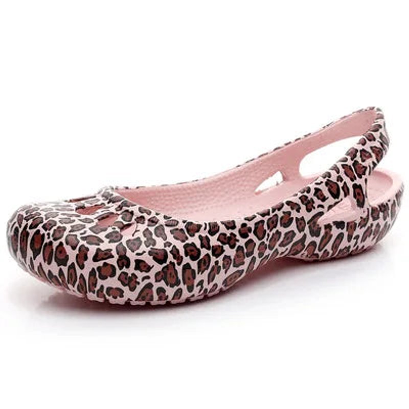 Dames Lichtgewicht Waterproof Comfortable Sandals Jelly Flats - Leopard Print Pink