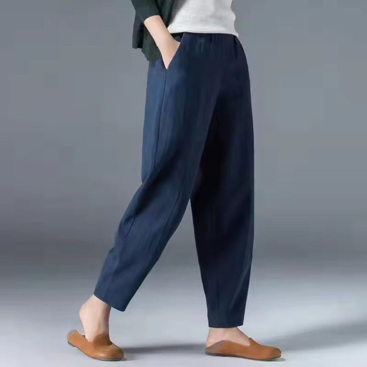 Dames Lichtgewicht Zomer Elastische Taille Broek - Dark Blue