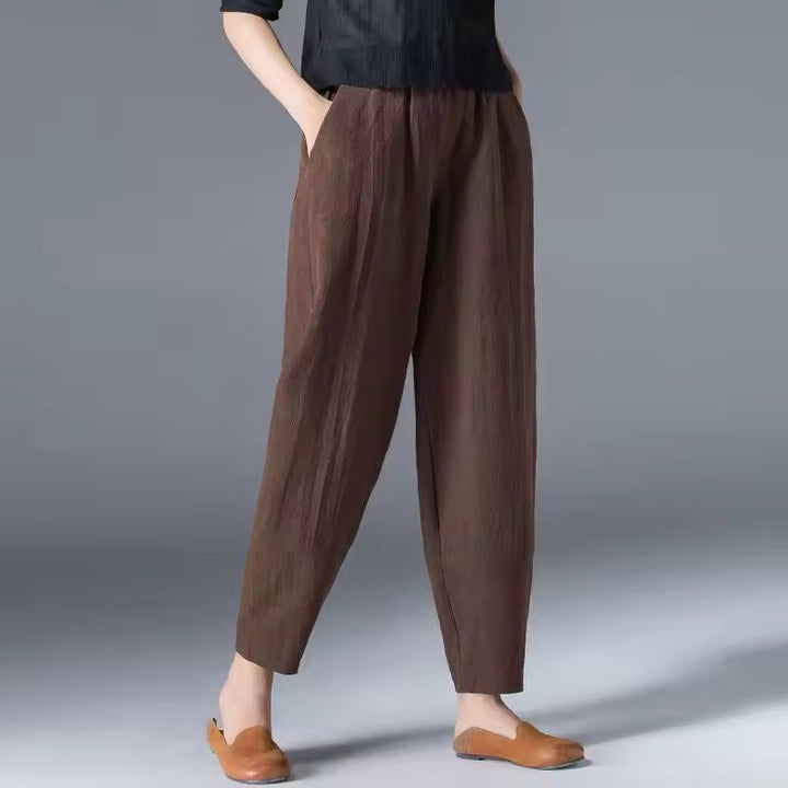 Dames Lichtgewicht Zomer Elastische Taille Broek - Coffee