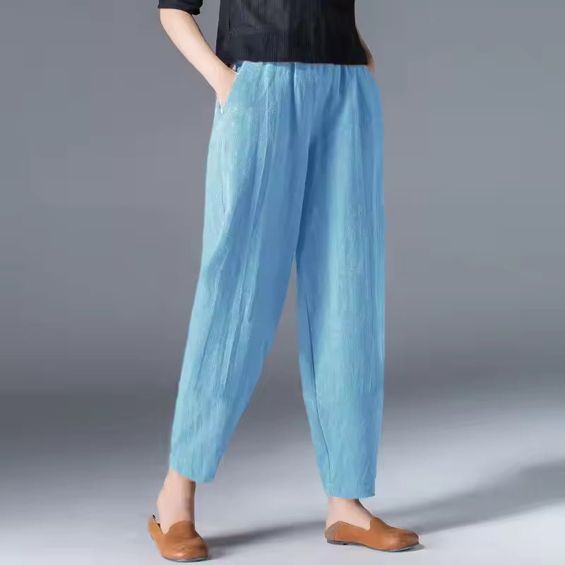 Dames Lichtgewicht Zomer Elastische Taille Broek - Sky Blue