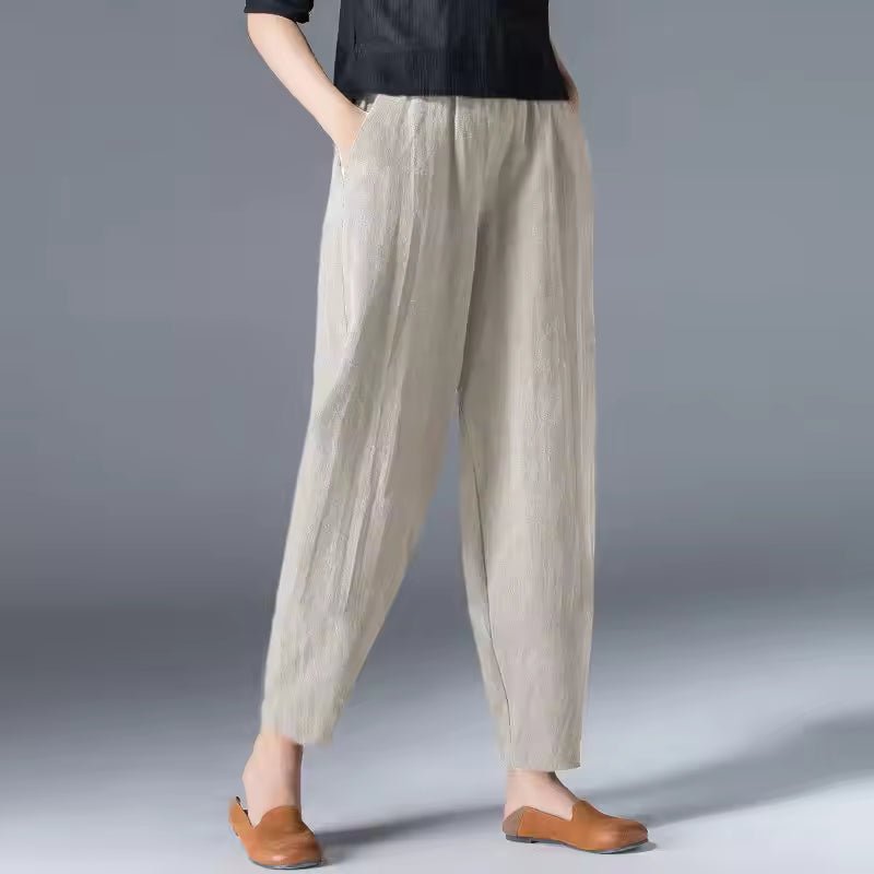 Dames Lichtgewicht Zomer Elastische Taille Broek - Beige