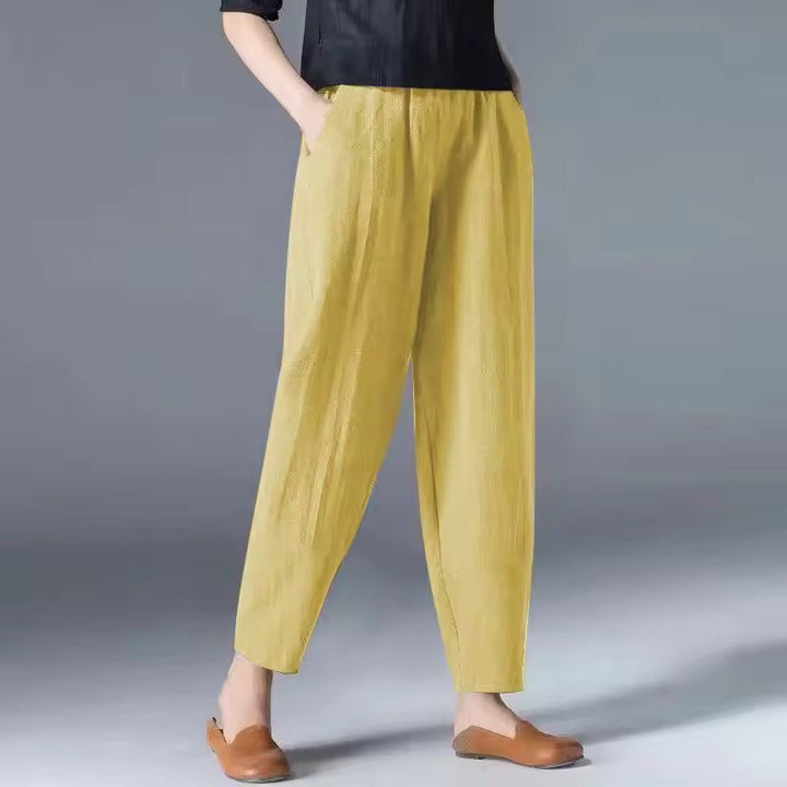 Dames Lichtgewicht Zomer Elastische Taille Broek - Yellow