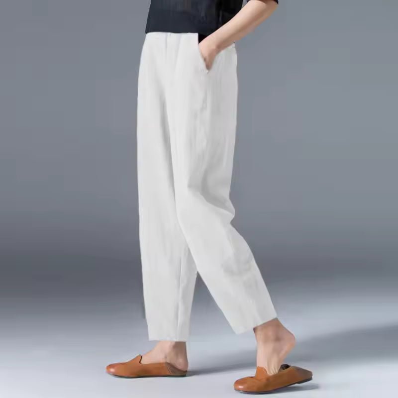 Dames Lichtgewicht Zomer Elastische Taille Broek - White