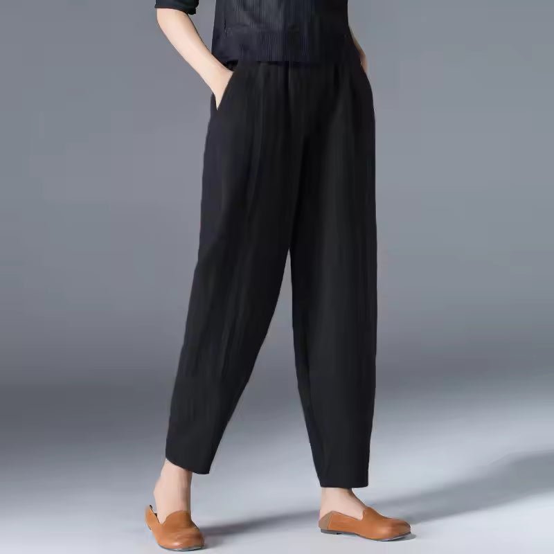 Dames Lichtgewicht Zomer Elastische Taille Broek - Black