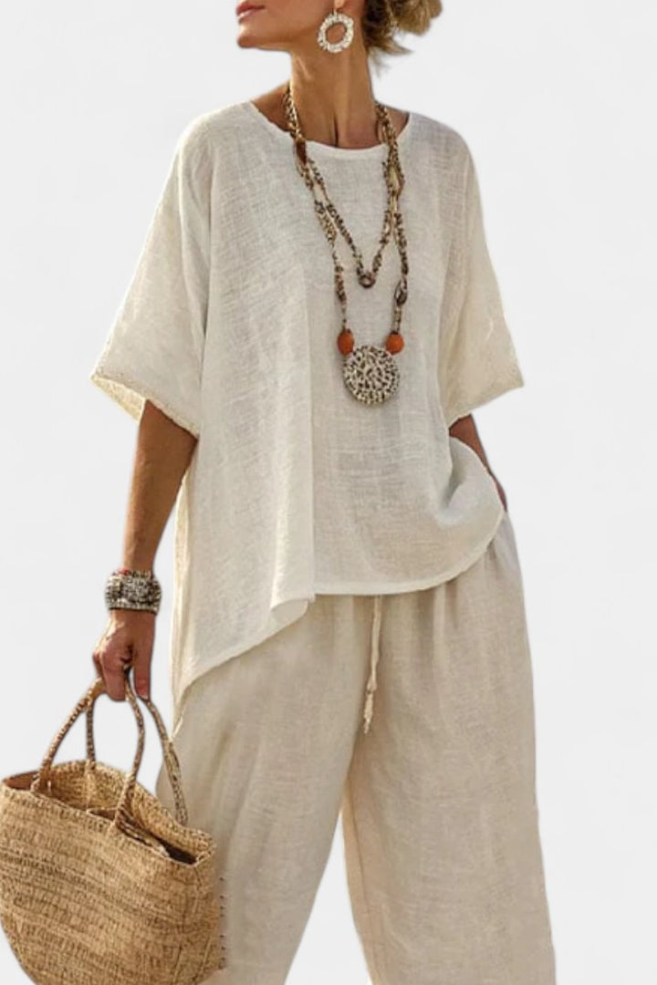 Dames Linnen Asymmetrische Top Wide-Leg Broek Tweedelige Set
