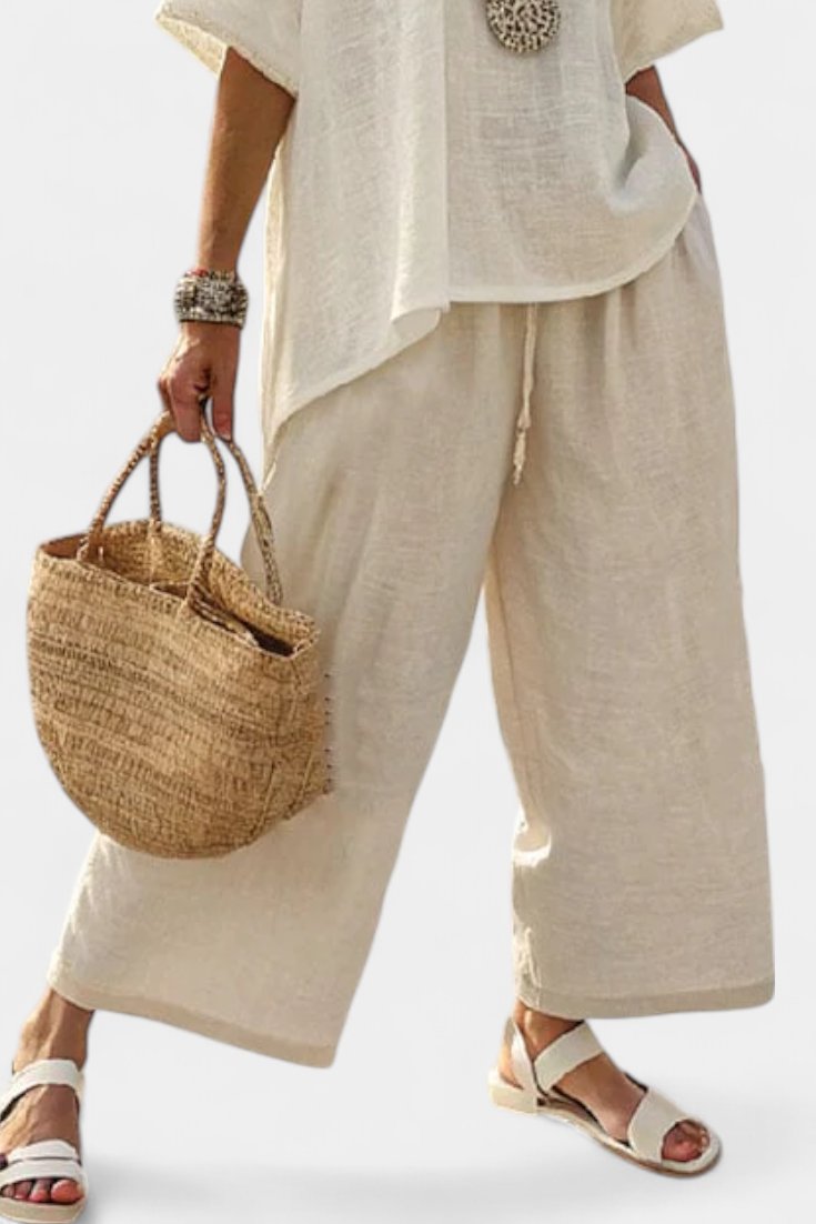 Dames Linnen Asymmetrische Top Wide-Leg Broek Tweedelige Set