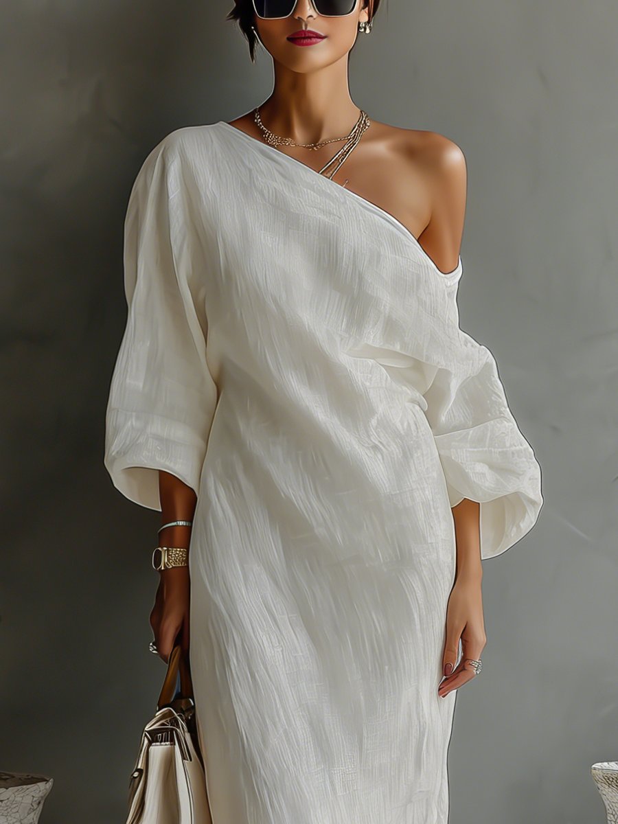 Dames Linnen Blend One-Shoulder Maxi Jurk
