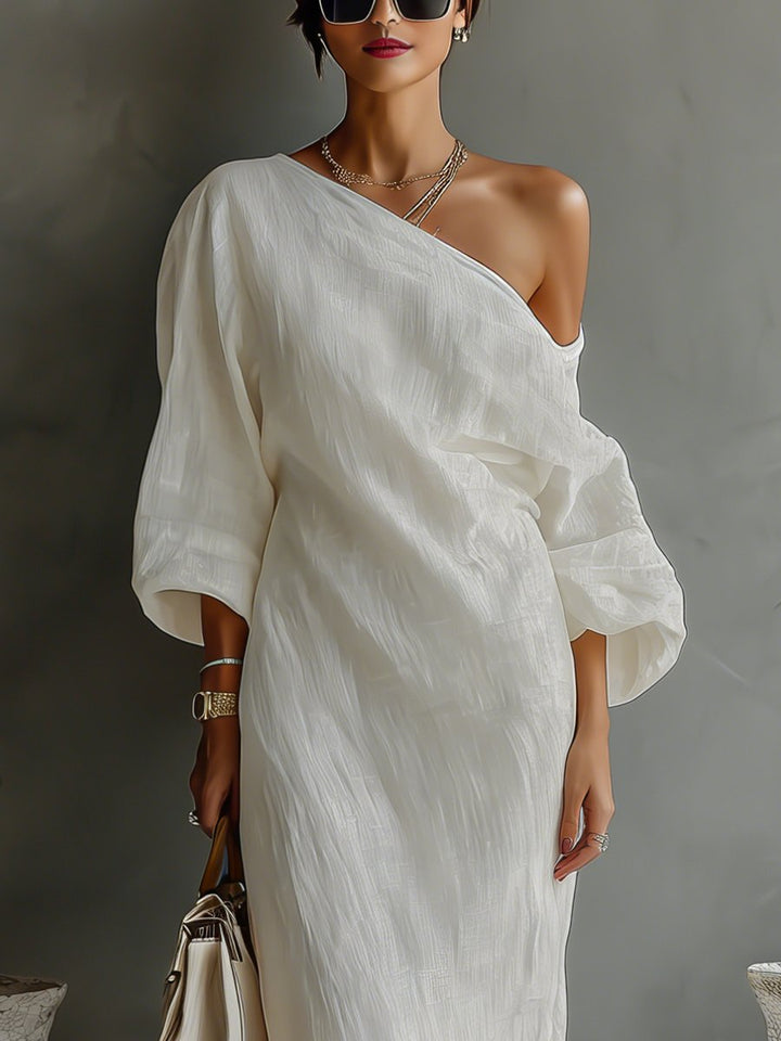 Dames Linnen Blend One-Shoulder Maxi Jurk