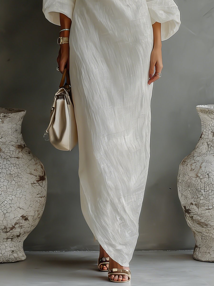 Dames Linnen Blend One-Shoulder Maxi Jurk