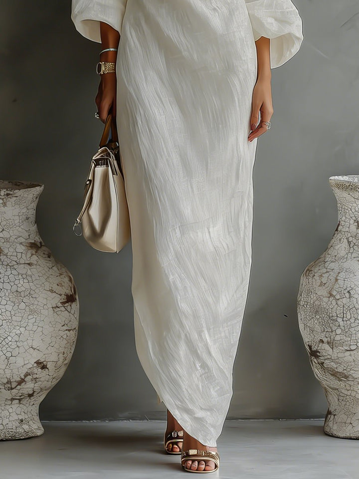 Dames Linnen Blend One-Shoulder Maxi Jurk