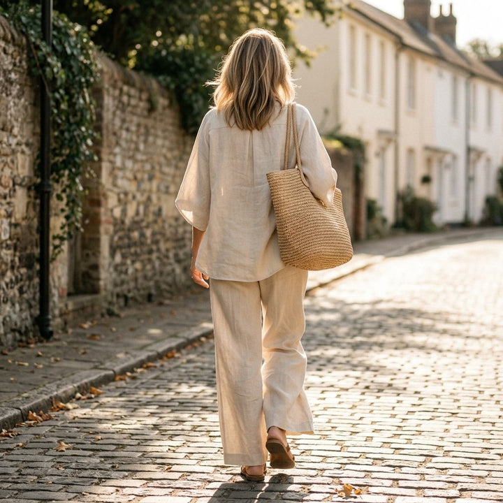 Dames Linnen Kimono-Mouw Blouse en Wijde Broek Set