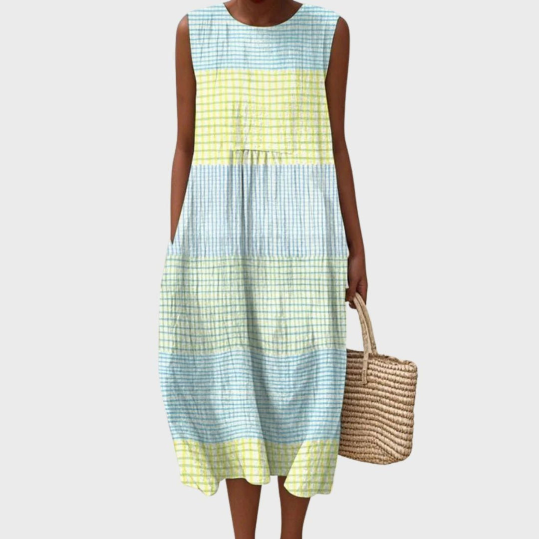 Dames Linnen Mouwloze Gelaagde Midi Jurk - Light Blue