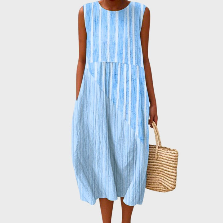 Dames Linnen Mouwloze Gelaagde Midi Jurk - Light Blue 2
