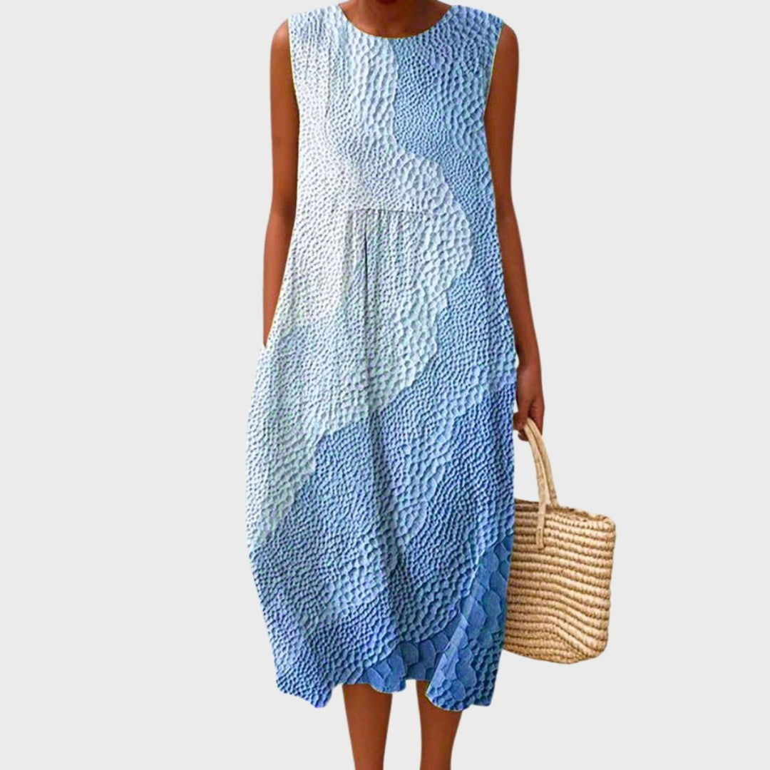 Dames Linnen Mouwloze Gelaagde Midi Jurk - Steel Blue