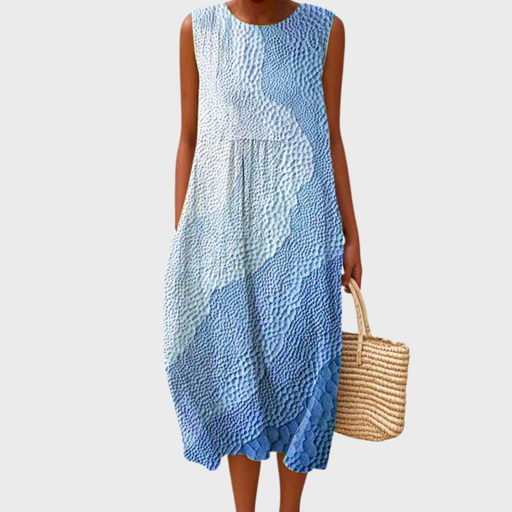Dames Linnen Mouwloze Gelaagde Midi Jurk - Steel Blue