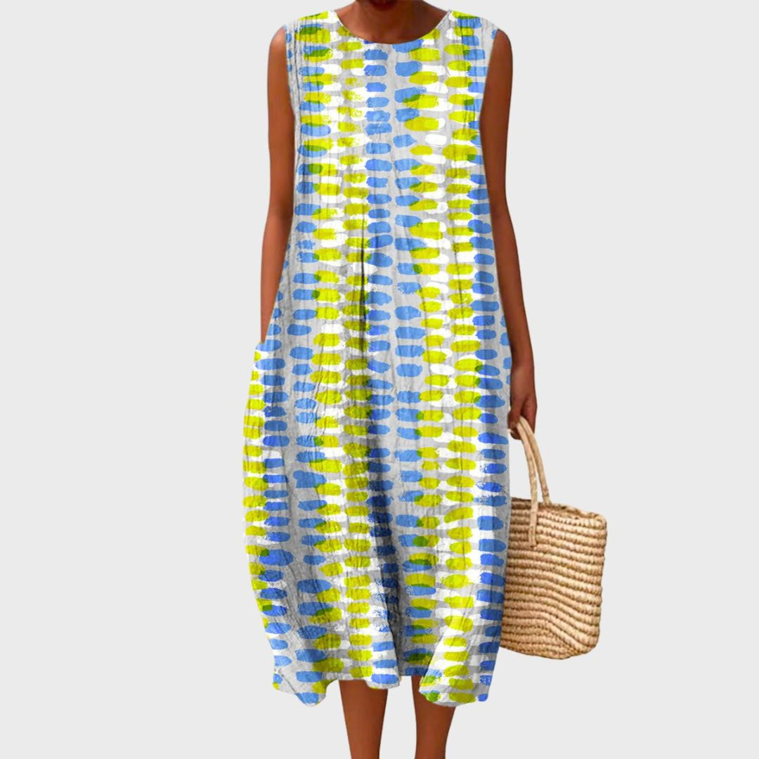 Dames Linnen Mouwloze Gelaagde Midi Jurk - Light Gray
