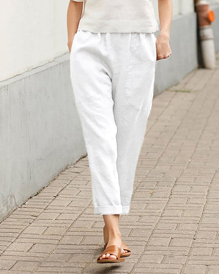 Dames Linnen Ontspannen Harem Broek - White