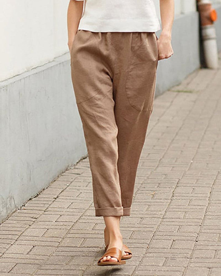 Dames Linnen Ontspannen Harem Broek - Khaki