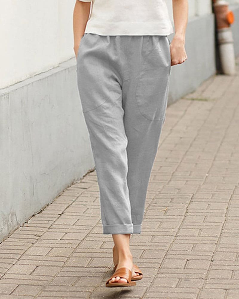 Dames Linnen Ontspannen Harem Broek - Gray