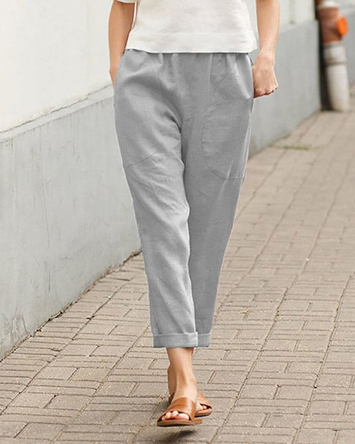Dames Linnen Ontspannen Harem Broek - Gray