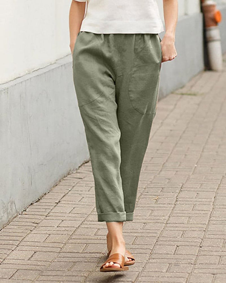 Dames Linnen Ontspannen Harem Broek - Green
