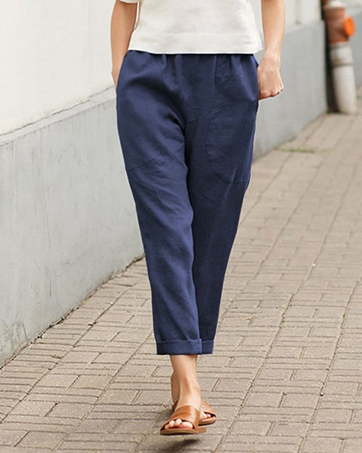 Dames Linnen Ontspannen Harem Broek - Dark Blue