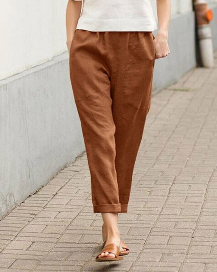 Dames Linnen Ontspannen Harem Broek - Brown