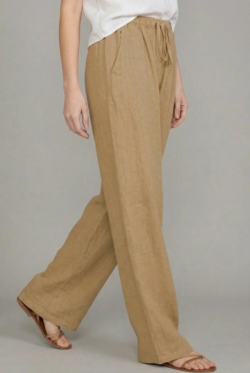 Dames Linnen Wide Leg Pants Elastische Trekkoord Zomerbroek