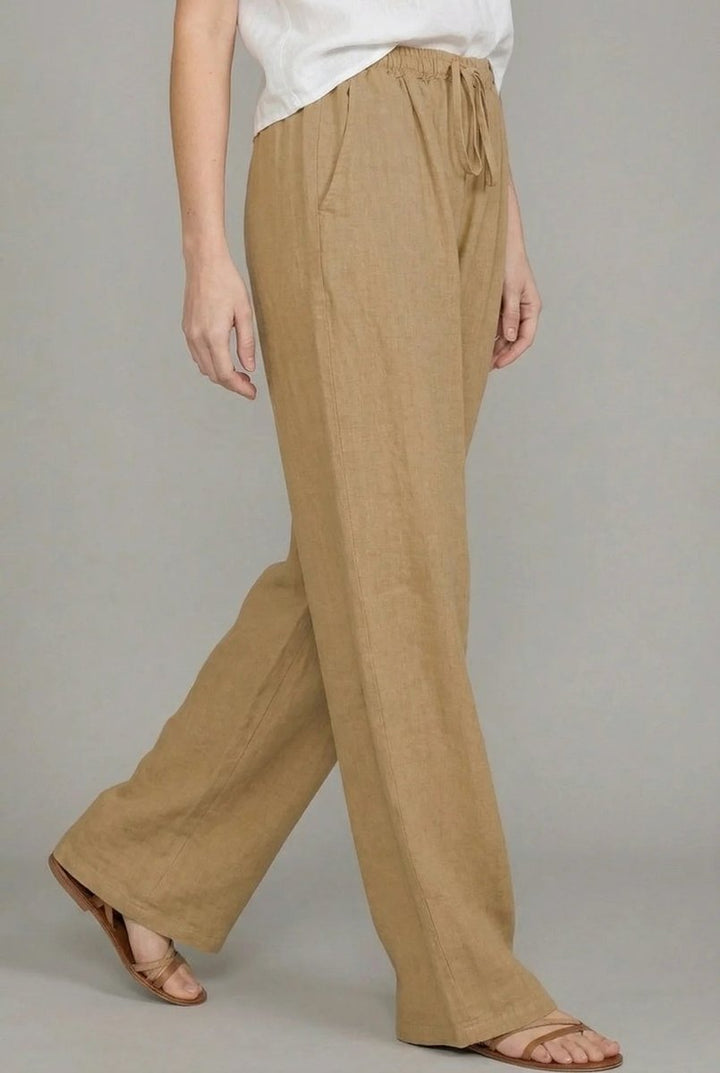 Dames Linnen Wide Leg Pants Elastische Trekkoord Zomerbroek