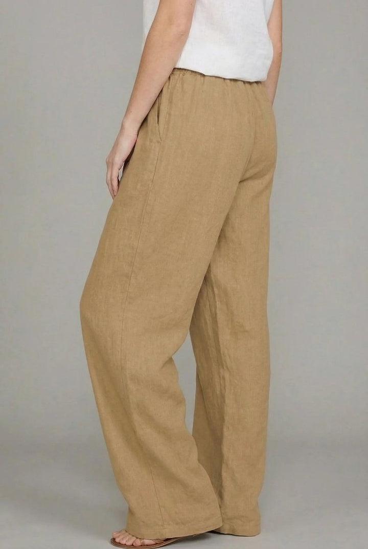 Dames Linnen Wide Leg Pants Elastische Trekkoord Zomerbroek