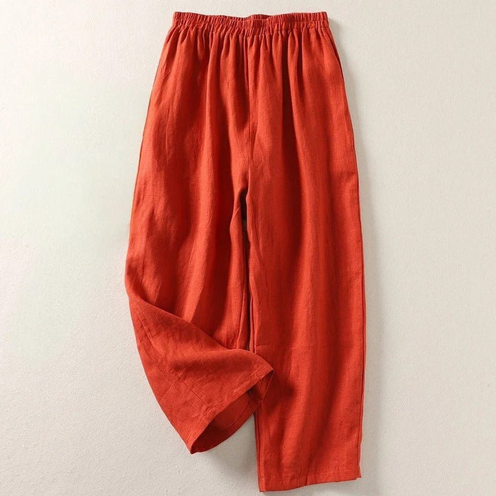 Dames Linnen Wijdvallende Broek met Elastische Taille - Orange