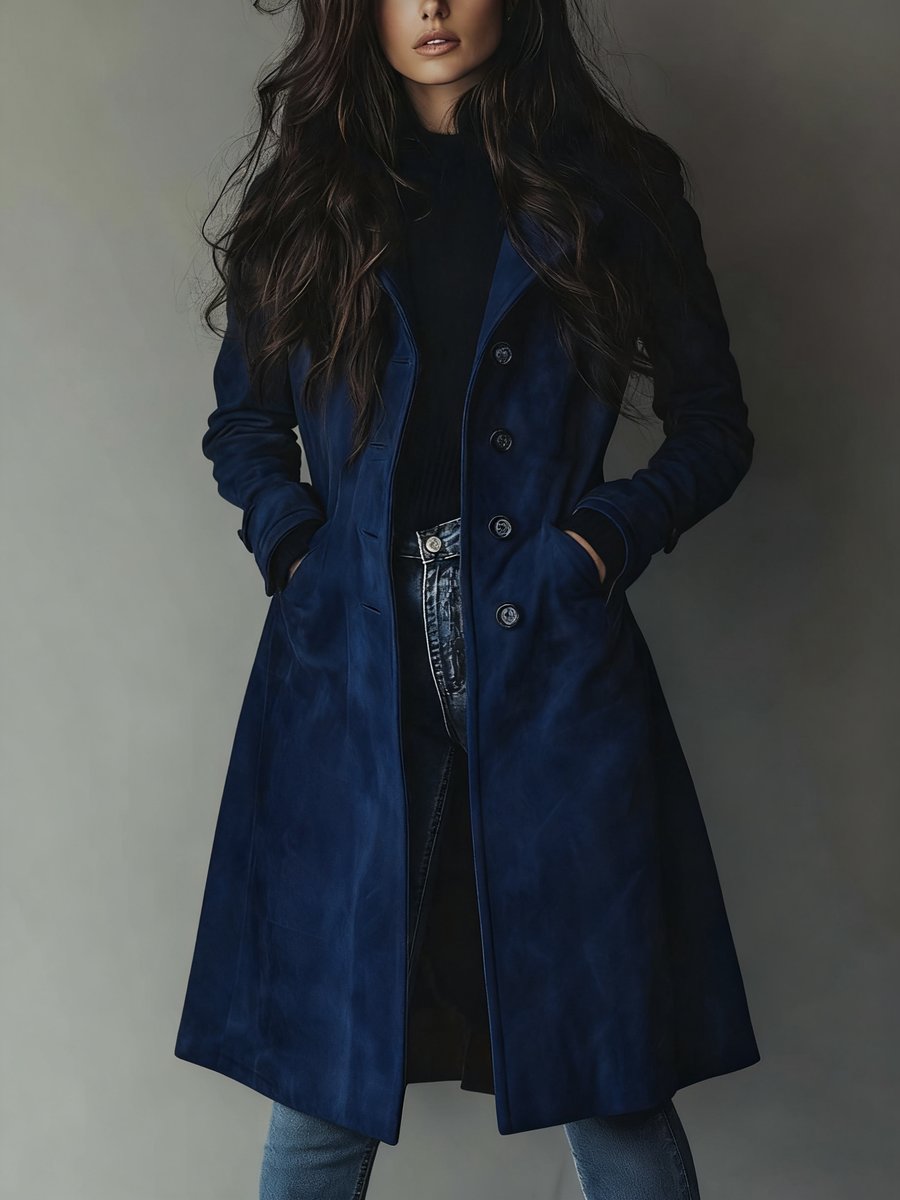 Dames Longline Dubbelrijige Vintage Trench Coat Tailored - Donkerblauw