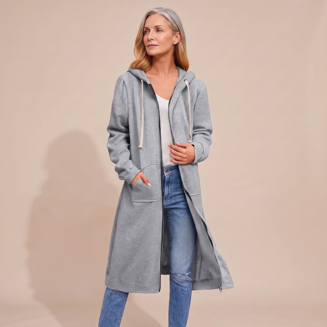 Dames Longline Zip-Through Hoodie Vest met Capuchon en Zakken - Grijs