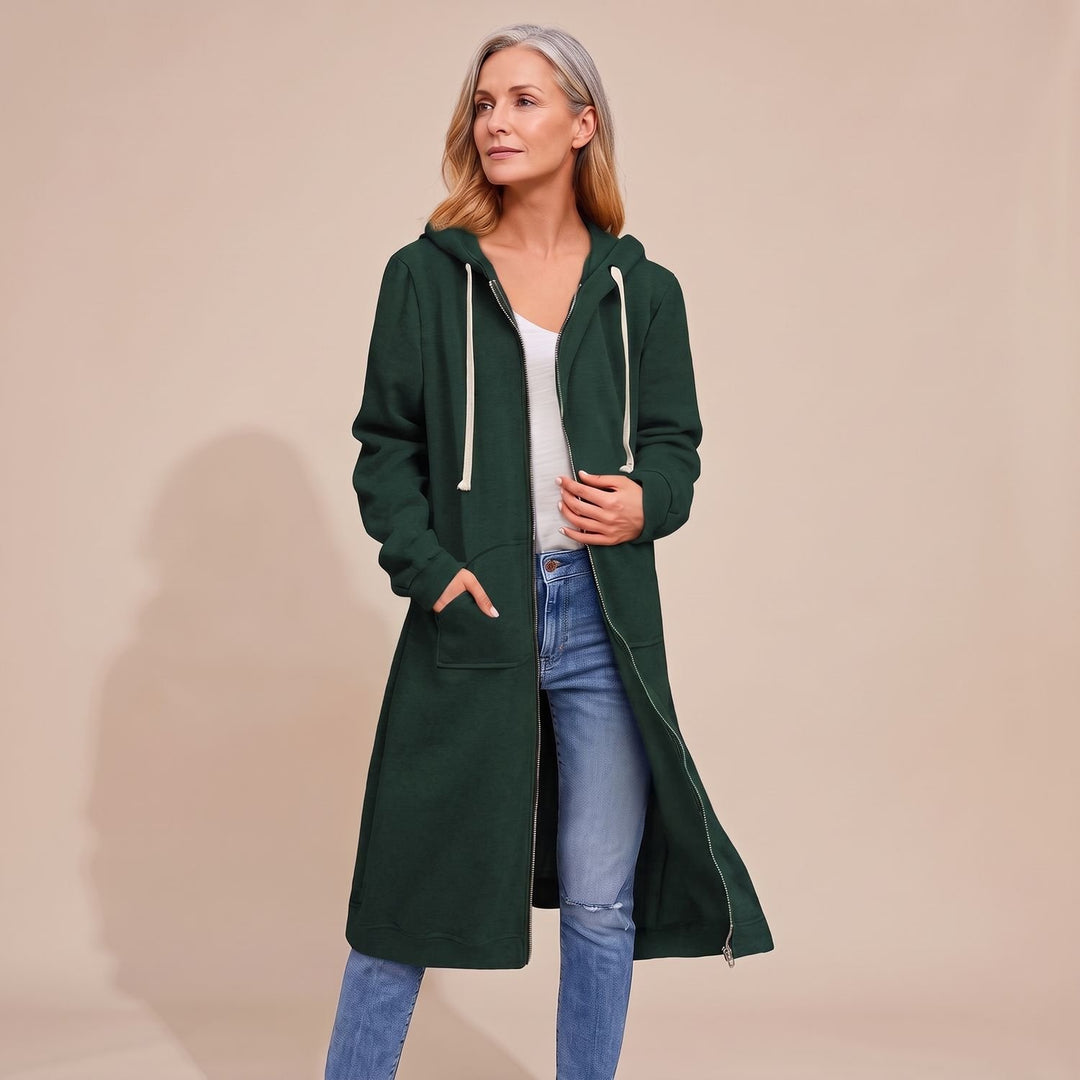 Dames Longline Zip-Through Hoodie Vest met Capuchon en Zakken - Donkergroen