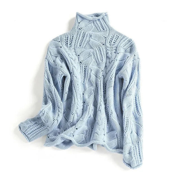 Dames Losse Kabelgebreide Coltrui Knit Sweater - Blauw