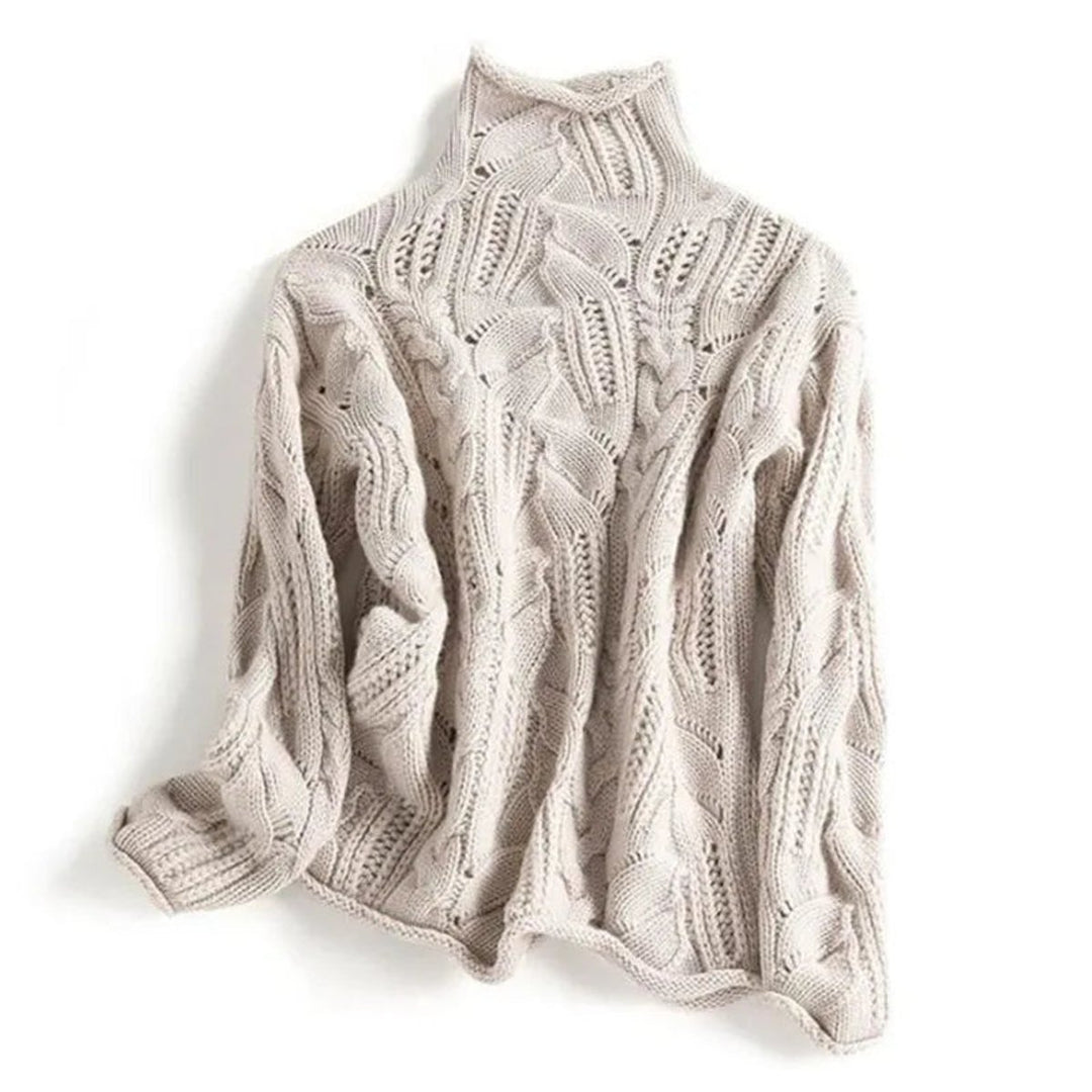Dames Losse Kabelgebreide Coltrui Knit Sweater - Beige