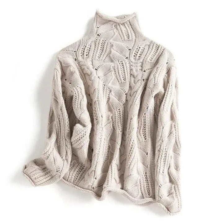 Dames Losse Kabelgebreide Coltrui Knit Sweater - Beige