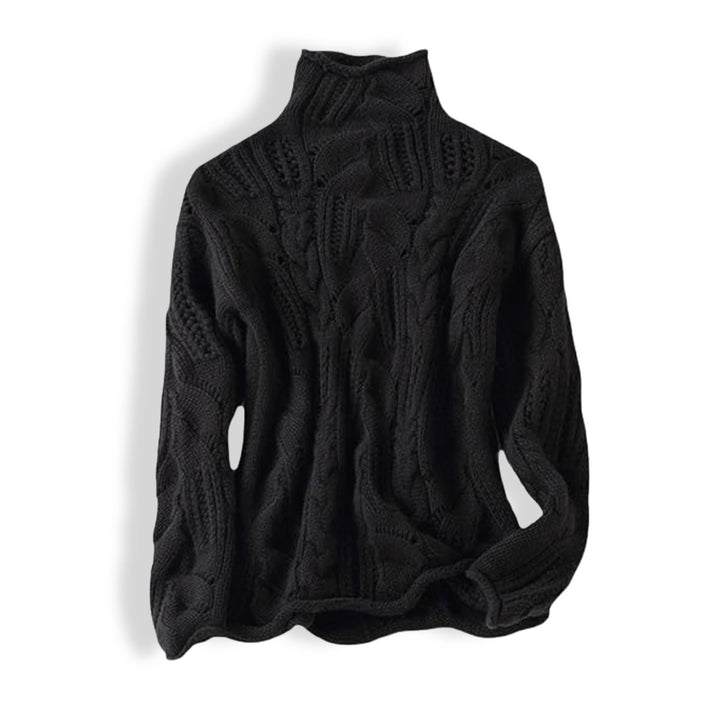 Dames Losse Kabelgebreide Coltrui Knit Sweater - Zwart