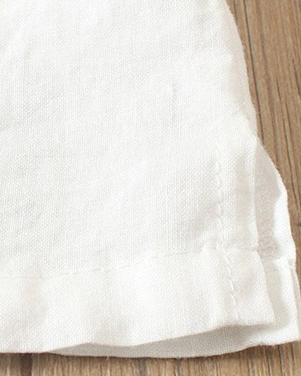 Dames Losse Linnen Blouse Asymmetrische Knopen Korte Mouw