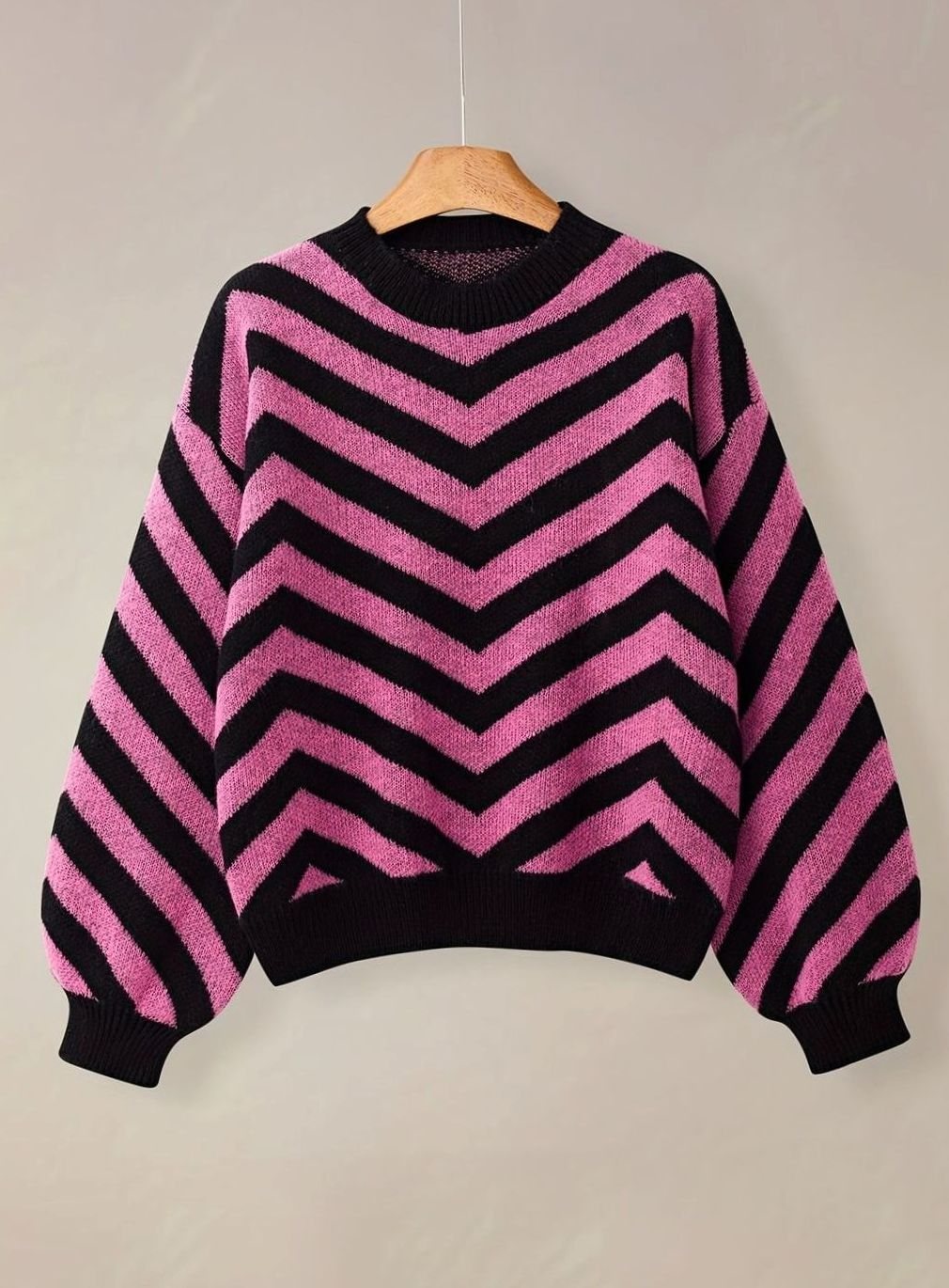 Dames Losvallende Chevron Gebreide Trui Ronde Hals