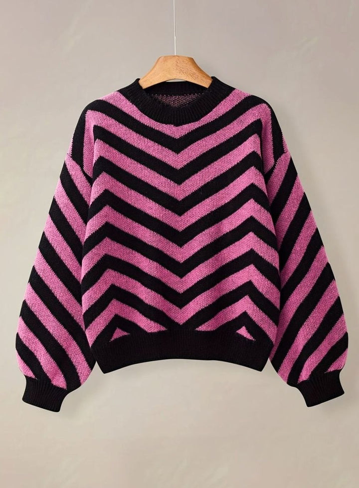 Dames Losvallende Chevron Gebreide Trui Ronde Hals